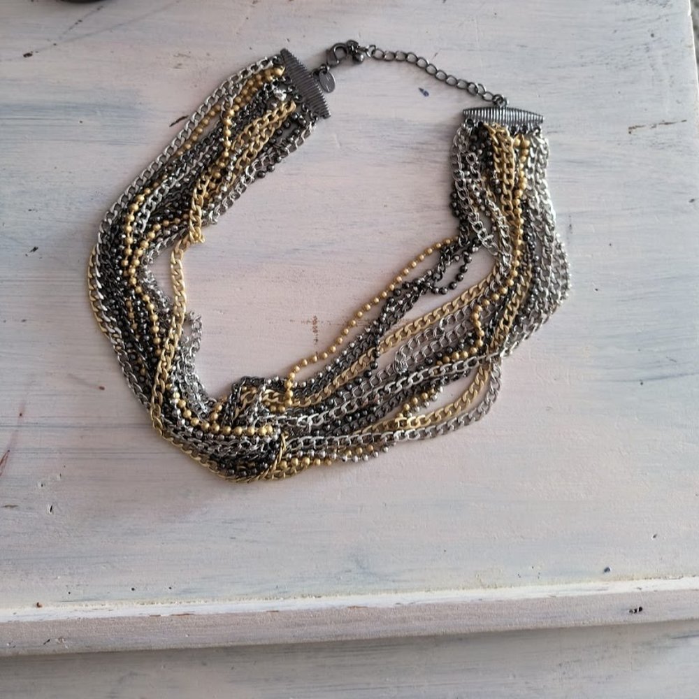 Lia Sophia “Hypnotic” Silver, Hematite, Gold Multi-Strand Statement Necklace